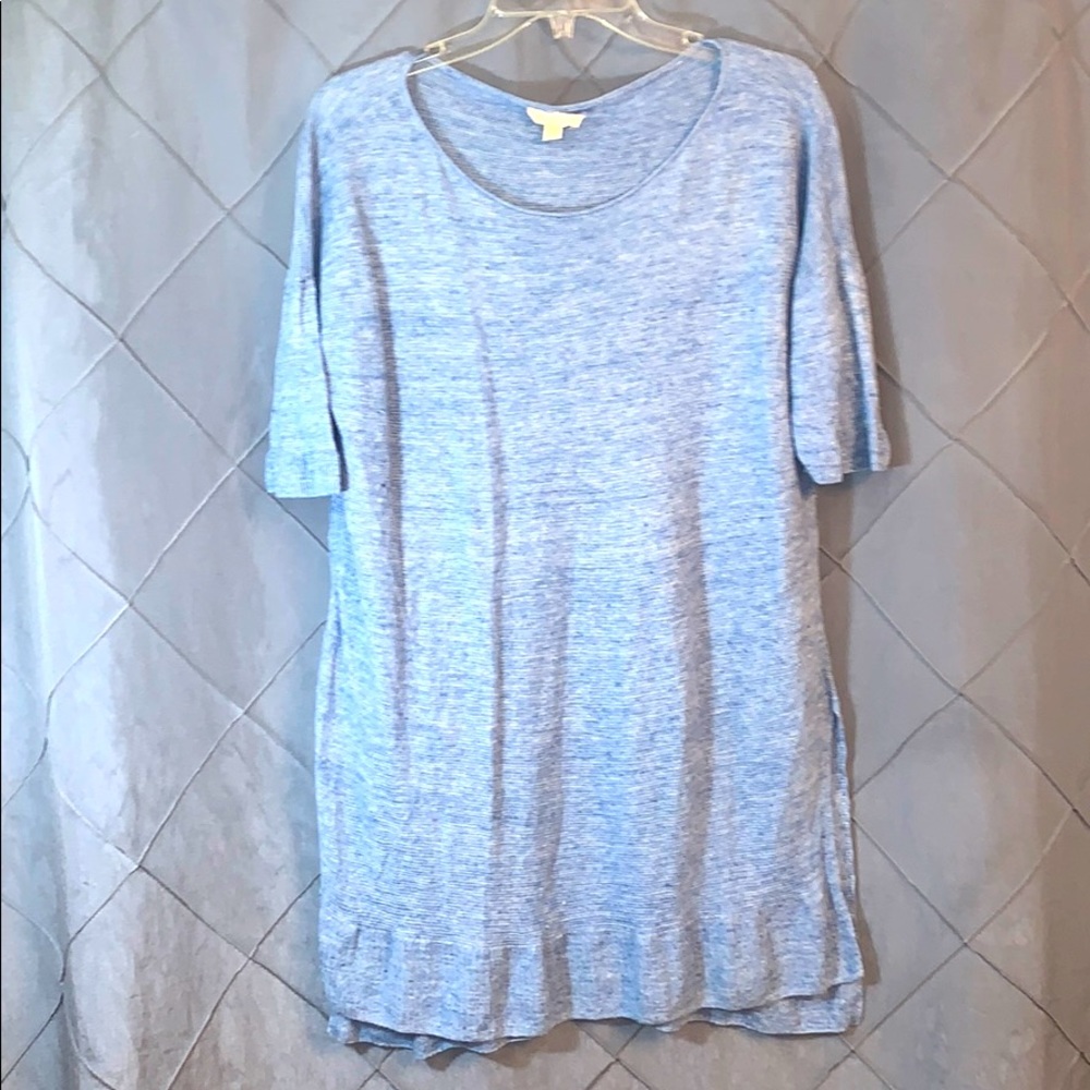 Eileen fisher 100% linen ruffle top blue size m